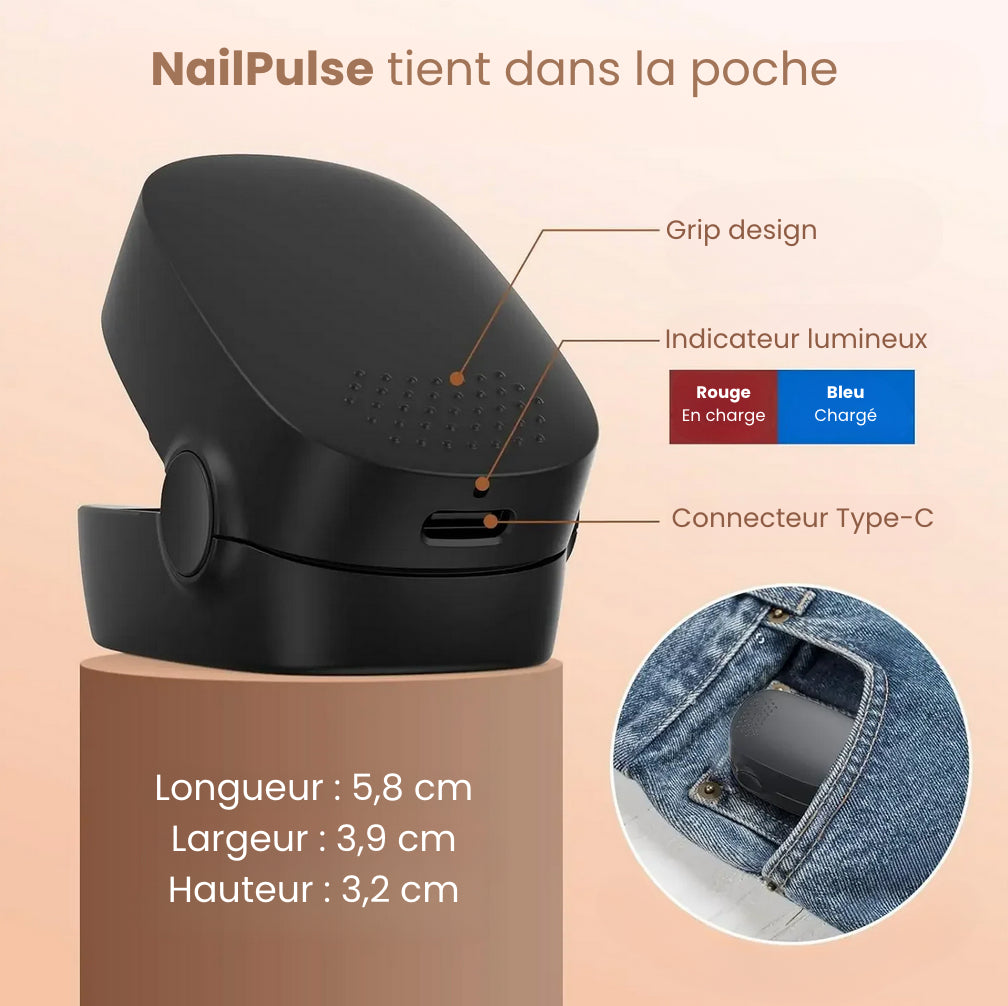 NailPulse : Dispositif IR pour traitement fongique des ongles, Elimination de L'onychomycose, Charge USB, Lumière Infrarouge 905Nm (destruction fongique) , Lumière Bleue (désinfection) 470Nm